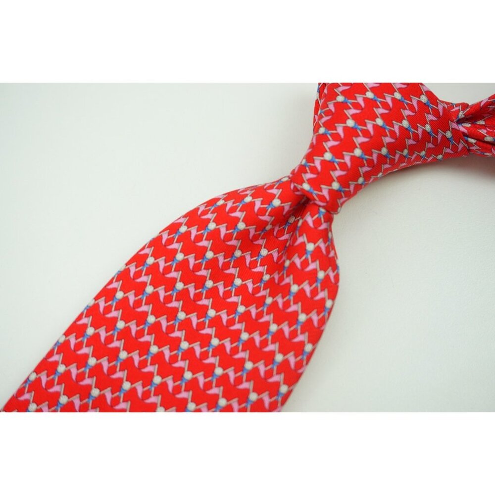 Salvatore Ferragamo Cherry Red Golf Ball on Tee Flag 100% Silk Tie